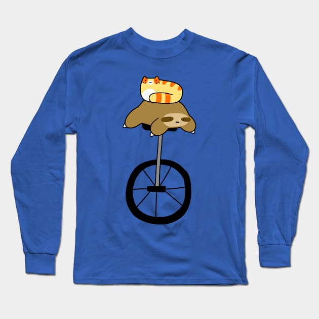 Unicycle Sloth and Tabby Long Sleeve T-Shirt by saradaboru